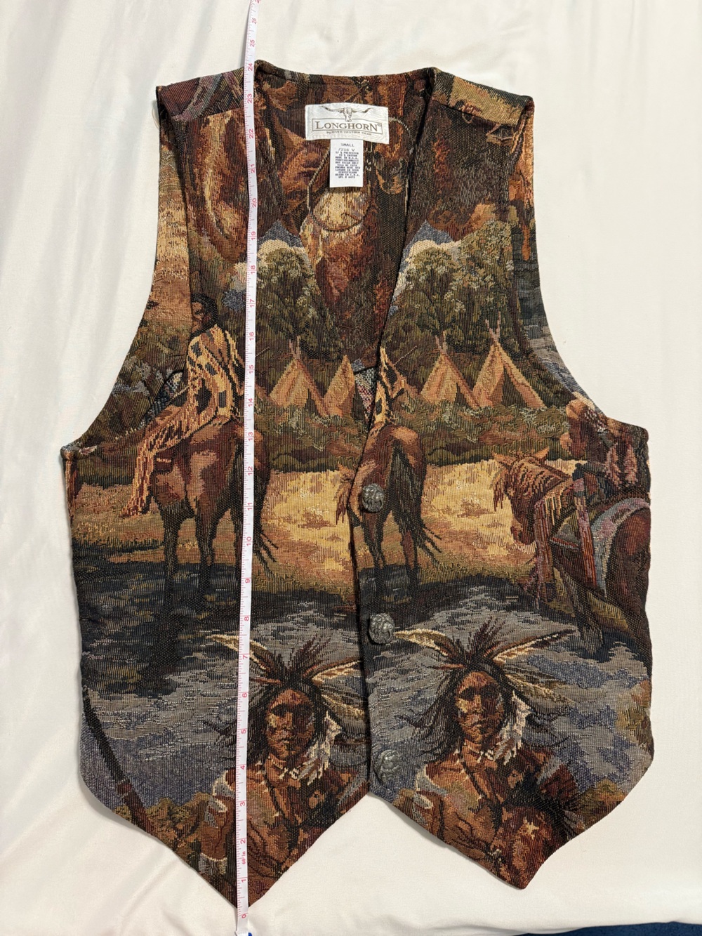 Longhorn Western Themed Vest with Brown and Green Tones - Picture 8 of 9